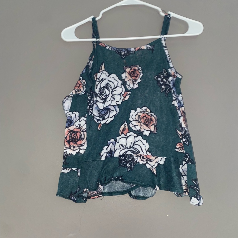 Maurices Tank Top Size XS Green Floral Scoop Neck Stretch Knit